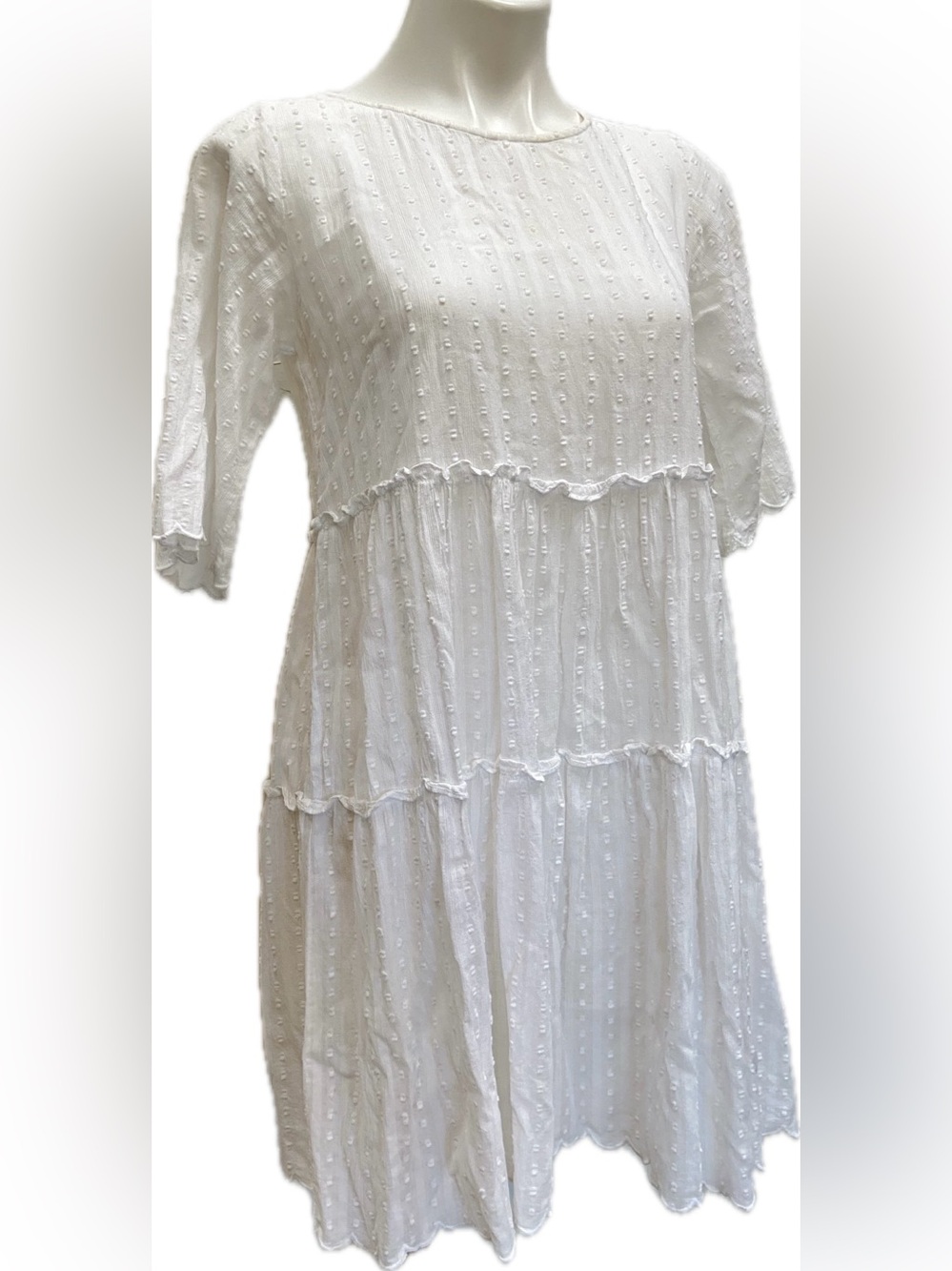 NOTSHY CASHMERE FRANCE COTTON WHITE TIERED TEXTURED PLAYFUL MINI DRESS